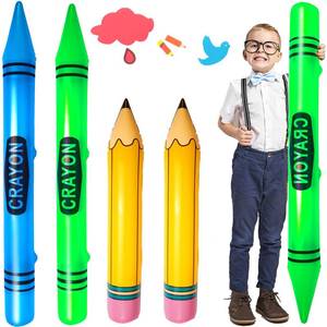 lot 17760 image: 4Pcs Giant inflatable Pencil Balloons & Crayons Balloons for Back to School Classroom Decorations, Large Inflatable Party Supplies for Birthday Graduation Garden Room (style-2) - Retail $8