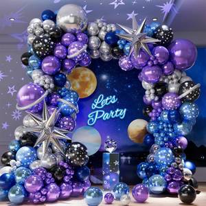 lot 17761 image: Galaxy Balloons Arch Kit �� Outer Space Party Decorations with Metallic Blue, Purple, Silver, Navy & Star Balloons for Galaxy Theme Birthday, Baby Shower, Graduation, Prom Decorations - Retail $17