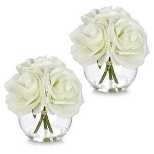 lot 17765 image: 1Pcs White Roses Artificial Flowers in Vase Small Silk Fake Rose Bouquet Flowers Floral Arrangements with Glass Vase with Faux Water for Home Bathroom Office Table Centerpiece Decorations - Retail $25