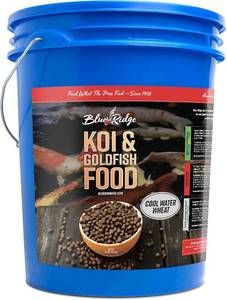 lot 8408 image: $99 Blue Ridge Koi Food 14lb Bucket - Cool Water Wheat 316in Pellets
