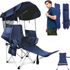 lot 8411 image: $80 Folding Camping Chair with Canopy - Outdoor Portable Beach Chair