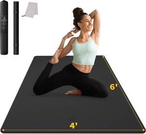 lot 8416 image: $60 CAMBIVO Large Yoga Mat (6x4), Extra Wide, 0.24-0.48 Thick