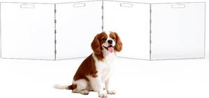 lot 8420 image: $86 Clear Acrylic Dog Gate, Freestanding Pet Gate for Doorways