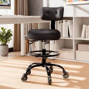 lot 8446 image: $93 Office Drafting Chair with Footrest - Tall Adjustable Stool, Back