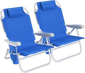 lot 8469 image: $130 SUNNYFEEL Low Beach Chair 2-Pack, 5-Position Reclining, Portable