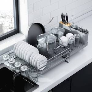 lot 8476 image: Kitsure Large Dish Drying Rack - Extendable, Anti-Rust, Grey