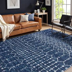 lot 8490 image: $170 Lahome Moroccan Rug 9x12 Non-Slip Washable Ultra-Thin Blue