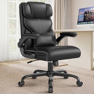 lot 8512 image: $128 Executive Office Chair with Flip-Up Armrests, Ergonomic Leather