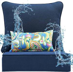 lot 8514 image: $71 2pack Outdoor Cushions Set 24x24in, 5in Thick Olefin, Midnight Blue RE