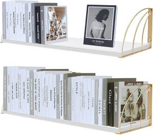lot 8527 image: $67 Thick 0.71 in Heavy Duty White & Gold Pine Shelves 36in Set of 2
