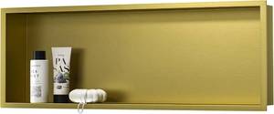 lot 8529 image: $179 Stainless Steel Shower Niche 36x12 in, Gold Recessed Wall Storage