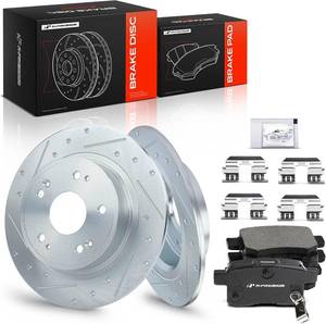 lot 8530 image: $88 A-Premium 11.09in Rear DrilledSlotted Disc Rotors  Pads Kit