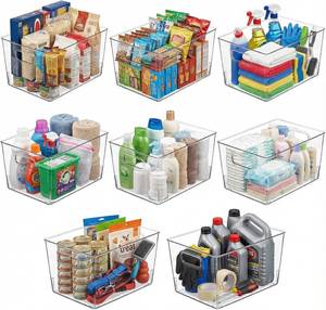 lot 8534 image: $60 MOONEDGE 8 Pack Clear Storage Bins 12x8x6in Pantry Organizer