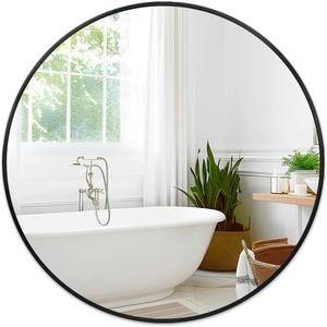 lot 8553 image: $90 Fabuday Black 39 Inch Round Mirror - Matte Aluminum Frame
