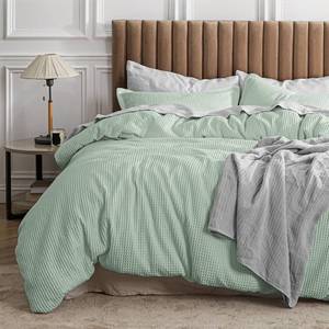 lot 8556 image: $60 Bedsure Waffle Comforter Set King, TAUPE IN COLOR NOT GREEN, 3-Piece Al