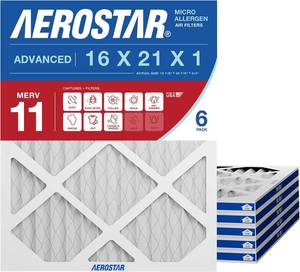 lot 8571 image: $62 Aerostar 16x21x1 MERV 11 Pleated Air Filter, 6-Pack HVAC