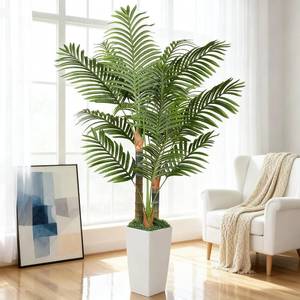 lot 8572 image: $50 5ft Artificial Palm Tree Indoor Plant in Pot, Lifelike Leaves