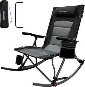 lot 8597 image: $80 13.8 High Seat Rocking Camp Chair with FootHead Rest, 300 lb