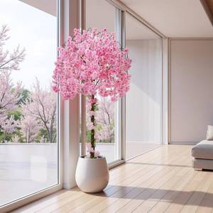 lot 8598 image: $110 Artificial Cherry Blossom Tree, 6ft, 100 LED Lights, Silk Plant