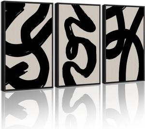 lot 8611 image: $63 KUVIOKE Black Abstract Framed Wall Art - 16x24in