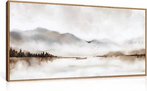 lot 8612 image: $90 DRACIT Neutral Abstract Mountain Framed Canvas Print, 20x40