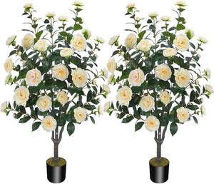 lot 8642 image: $93 3.6FT Artificial Camellia Tree with 32 Flowers, 2PCS