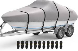 lot 8653 image: $110 RVMasking Waterproof Boat Cover 20-22 ft, 1400D Heavy Duty, Gray