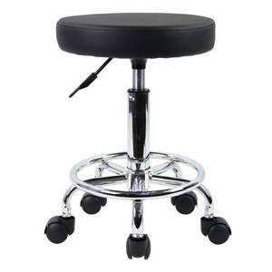 lot 8655 image: KKTONER PU Leather Round Rolling Stool with Foot Rest Swivel