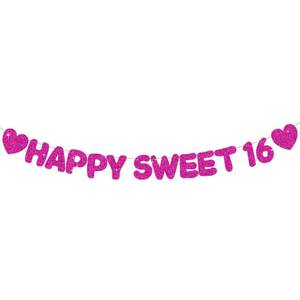 lot 153 image: Glitter Rose Red Happy Sweet 16 Banner