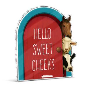 lot 282 image: Funny Farmhouse Bathroom Decor - Funny Farm Animals Bathroom Sign for Restroom Shelves Toilet Tank Decor - Hello Sweet Cheeks Sign