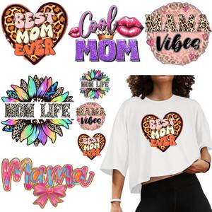 lot 286 image: 10 PCS Mama Iron On Transfer Heat Press Decals for T-Shirt Washable Best Mom Ever Heat Transfers Patches for Clothes DIY Decoration Applique