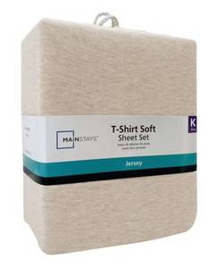 lot 5815 image: Mainstays Extra Soft Jersey T-Shirt Bed Sheet Set King Oatmeal Heather&nbsp