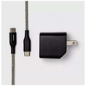 lot 5882 image: 2-Port USB-A USB-C Wall Charger with 6 USB-C to USB-C Braided Cord - heyday Matte Black Apple iPhone iPad Compatible - Retail $30