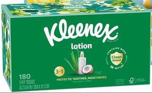 lot 5885 image: Kleenex Lotion Facial Tissues with Coconut Oil 180 3-Ply Tissues Design May Vary&nbsp