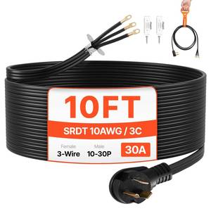 lot 5903 image: VEVOR 10 ft Dryer Power Cord, 3-Prong NEMA 10-30P Appliance Dryer Cord with Eyelet Connectors, 125V250V, SDRT 10AWG3C, 30A, Pure Copper Wire Cable with PVC Cable Tie, Ideal for Indoor & Outdoor Use - Retail $39