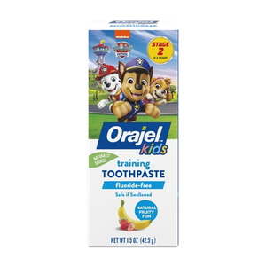 lot 5936 image: Orajel Kids PAW Patrol Training Toothpaste Fluoride-Free  Natural Fruity Fun Flavor  1.5 oz - Retail $32