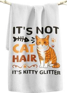 lot 2013 image: Miss Adola Cat Funny Kitchen Towels - 15x28 Inch Decorative Waffle Microfiber Dish Cloths Cute Absorbent Reusable Hand Tea Towels with Hanging Loop Orange Tabby Cats Gift for Cat Lovers - Retail $7