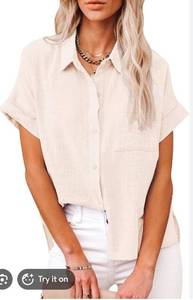 lot 2055 image: Womens Casual Cotton Linen Button Down Short Sleeve Shirt Small&nbsp