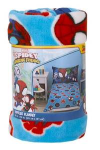 lot 2075 image: Marvel Spidey Lets Swing Plush Toddler Blanket, Blue, Red, 40x50, Boy - Retail $28