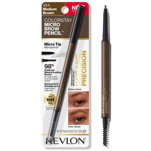 lot 2094 image: Revlon ColorStay Micro Eyebrow Pencil with Built In Spoolie Brush, Infused with Argan and Marula Oil, Waterproof, Smudgeproof, 454 Medium Brown, 0.003 oz - Retail $8