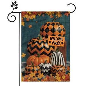 lot 2139 image: Happy Halloween Flag 12x18 Inch, Fall Pumpkin, Welcome Autumn Yard Flags Burlap Double Sided for Halloween Farmhouse Holiday Yard Seasonal Outdoor Outside Decoration - Retail $4