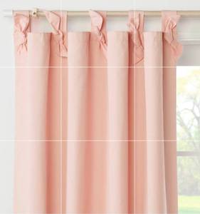 lot 2239 image: 42W x 84L Tie Top Embellished Kids Blackout Window Curtain Panel with Ties Pink - Pillowfort - Retail $30