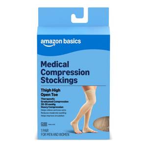 lot 2267 image: Amazon Basics Medical Compression Stockings, Women & Men, Beige, 2X-Large - Retail $27