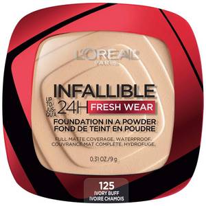 lot 2280 image: LOreal Paris Makeup Infallible Fresh Wear Foundation in a Powder, Up to 24H Wear, Waterproof, Ivory Buff, 0.31 oz.  - Retail $15