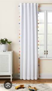 lot 2296 image: 1 Pillowfort 84 Inch Blackout Tassel Kids Curtain Panel White - Retail $0