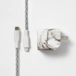 lot 2315 image: 6 Lightning to USB-C Power Delivery Home Charging Kit - heyday Marble USB Cable & Adapter - Retail $33