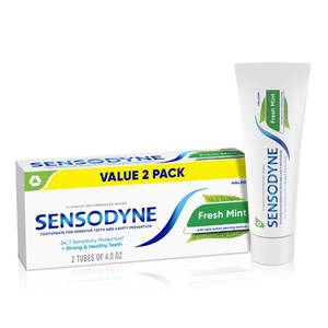 lot 2342 image: Sensodyne Fresh Mint Sensitive Toothpaste, ADA Accepted Toothpaste for Cavity Prevention and Sensitive Teeth Treatment - 4 Ounces (Pack of 2) - Retail $12