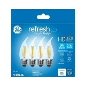 lot 2571 image: GE 43256 LED Chandelier Light Bulbs  Candle Shape  Medium Base  Day Chandelier Light  500 Lumens  5.5 Watt  - Quantity 1 - Retail $12