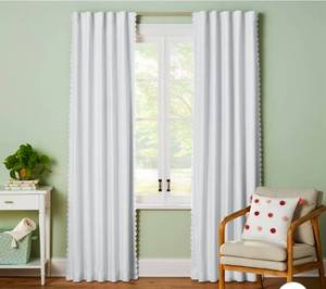 lot 2593 image: 42W x 84L Scallop Kids Blackout Window Curtain Panel Cream - Pillowfort - Retail $30