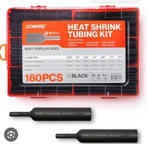lot 2563 image: Dowire Heat Shrink Tubing Kit 180PCS 31 Adhesive Lined Black - Retail $14